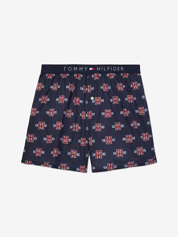 Férfi Tommy Hilfiger Crest print woven boxer Boxers Sötétkék | HU 1345LIS